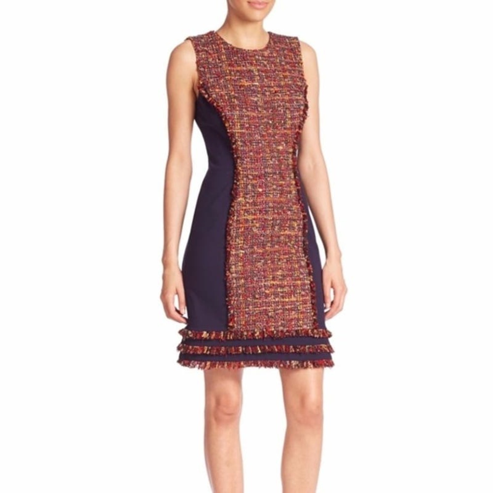 Diane Von Furstenberg Jacey Tweed Sheath Dress Size 14 Wool Blend Boho Fall 70s
